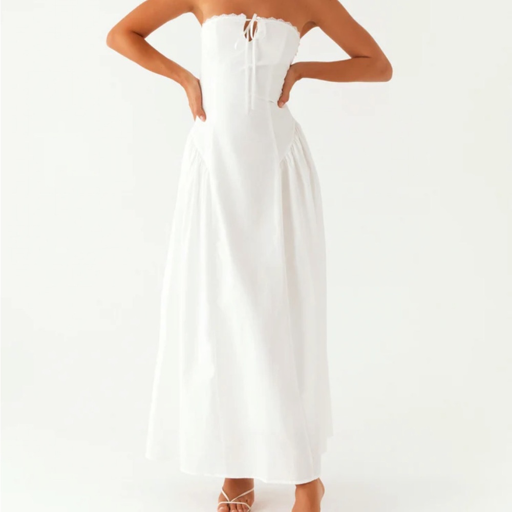 Peppermayo White Strapless Maxi Dress